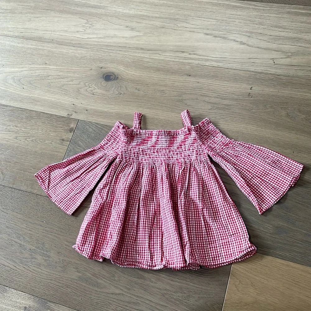 Pastourelle By Pippa & Julie Gingham Red Top Blouse Bell Sleeveless Size 5